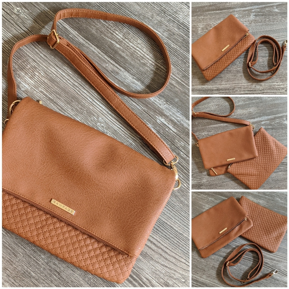 Cognac Convertible Foldover Clutch Crossbody Purse